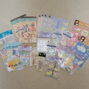 NWT Lot Of 22 Baby Theme Junk Journal Scrapbook Card Making Embellishments